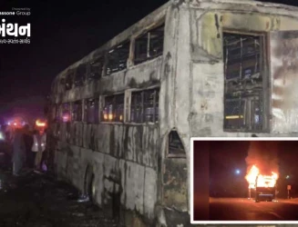 રાજસ્થાનથી અમદાવાદ આવતી લક્ઝરી સ્લીપર બસમાં ભીષણ આગ: એક મુસાફરનું મોત, અનેક ઘાયલ