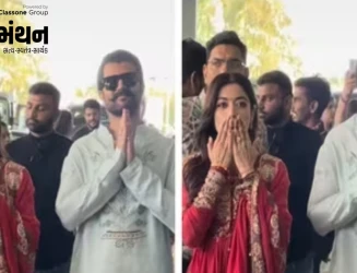ઉદયપુરથી હૈદરાબાદ સુધી પ્રેમભર્યો પ્રસ્થાન: વિજય દેવરકોંડા અને રશ્મિકા મંદાનાનો વેડિંગ ગ્લો ચર્ચામાં