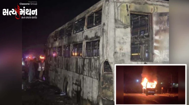 રાજસ્થાનથી અમદાવાદ આવતી લક્ઝરી સ્લીપર બસમાં ભીષણ આગ: એક મુસાફરનું મોત, અનેક ઘાયલ