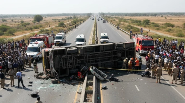 રાજકોટ–જામનગર હાઈવે પર ધ્રોલ નજીક મોટો અકસ્માત: બસ પલટી, 15 મુસાફરો ઈજાગ્રસ્ત