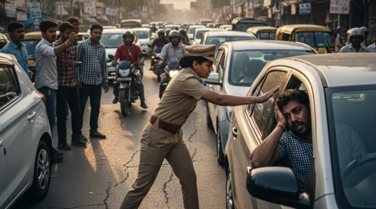 રાજકોટમાં મહિલા ટ્રાફિક પોલીસનો બેફામ વ્યવહાર, કાર ચાલકને જાહેરમાં ચાર લાફા મારી વિવાદ સર્જ્યો