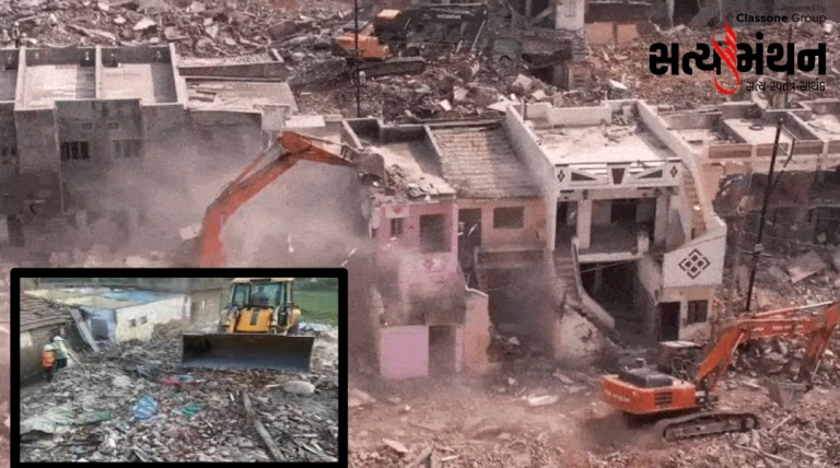 રાજકોટના જંગલેશ્વરમાં પોલીસની મોટી કાર્યવાહી: 11 હિસ્ટ્રીશીટરોના 8 મકાન અને 97 ઓરડીઓ જમીનદોસ્ત