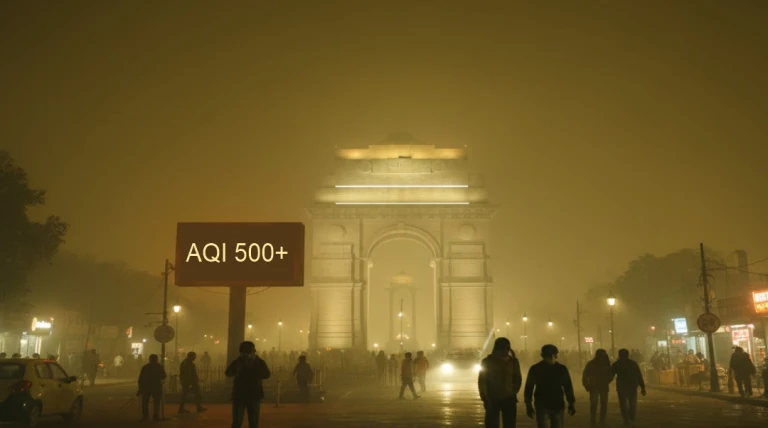 દિલ્હીની ઝેરી હવામાં શ્વાસ લેવો મુશ્કેલ, AQI 500 પર પહોંચ્યો; રાજધાની ‘ગેસ ચેમ્બર’માં ફેરવાઈ